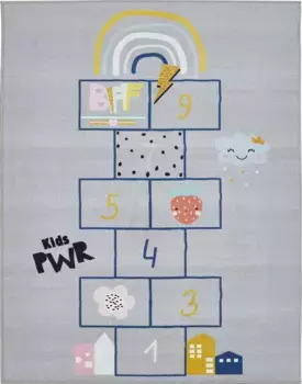 Детский коврик Andiamo "Hopping Box", прямоугольный, короткий ворс, игровой коврик, Jumping Box, игровой мотив "Heaven & Hell" 80х150 см, серый