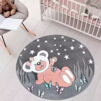Детский коврик Carpet City "ANIME916", круглый, высота 11 мм, современный коврик для детской комнаты с забавными героями мультфильмов, мульти, серый