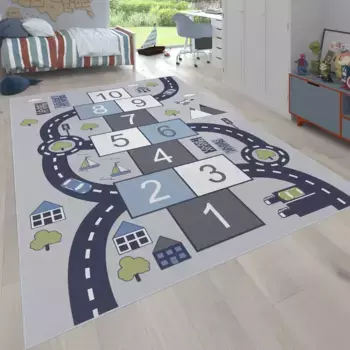 Детский коврик Paco Home "Bino 565", прямоугольный, с коротким ворсом, коврик для уличных игр и игровой мотив надувной коробки 300х400 см, серый