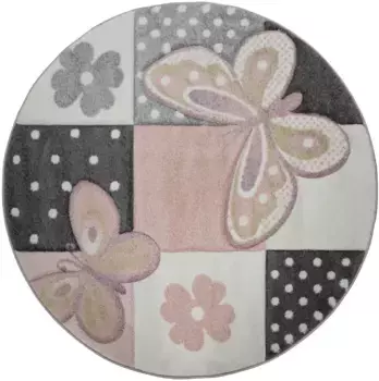 Детский коврик Paco Home "Cosmo 220", круглый, 3D-дизайн, узор в стиле пэчворк, милый мотив бабочки и точки 160 см, цвет mehrfarbig