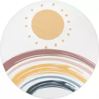 Детский коврик Paco Home "Niloya 362", круглый, игровой коврик, короткий ворс, с принтом, мотив солнца и радуги, можно стирать 120 см, белый