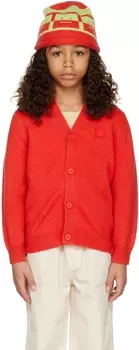 Детский красный кардиган с v-образным вырезом Acne Studios
