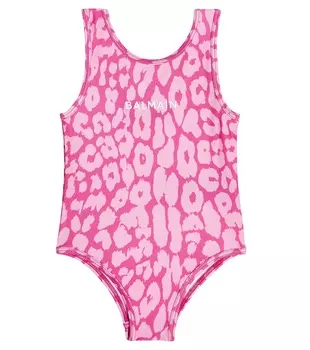Детский купальник с леопардовым принтом Balmain Kids, розовый