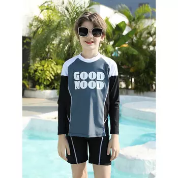 Детский купальник Sharbart 2024 г. для мальчиков среднего размера для детей и подростков с разрезом квадратный угол студенческий быстросохнущий черный 140-170 SBART