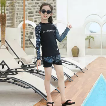 Детский купальник Shark Bart, разделенные брюки с длинными рукавами для мальчиков, детский купальник среднего и большого размера, черный женский купальник из горячего источника, модель M-4XL SBART