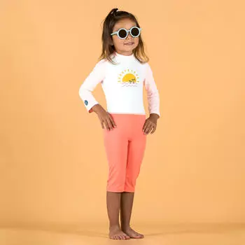 Детский купальный костюм с длинными рукавами и защитой от УФ-излучения - Розовый с принтом Nabaiji