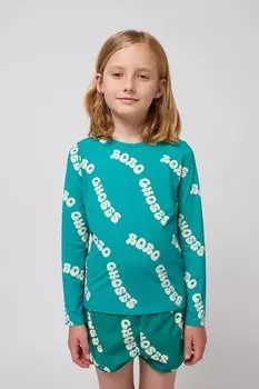 Детский купальный костюм с длинными рукавами Wavy Bobo Choses, бирюзовый