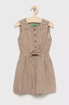 Детский льняной комбинезон United Colors of Benetton, коричневый