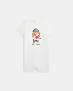 Детский мальчик хлопковый комбинезон с Polo Bear Polo Ralph Lauren, белый