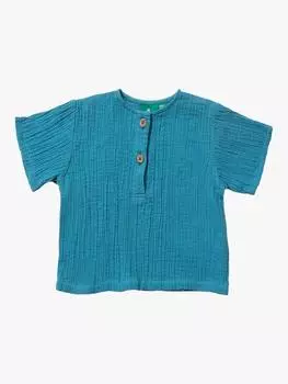 Детский муслиновый топ хенли свободного покроя Little Green Radicals, синий