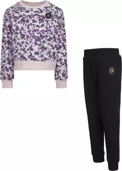 Детский набор Converse Crew Neck Sweatshirt and Joggers Two-Piece Set, цвет Black/Pink