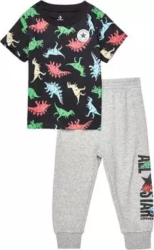 Детский набор Converse Dino Short Sleeve Tee + French Terry Joggers Set, цвет Dark Grey Heather