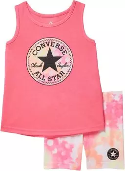 Детский набор Converse Floral Chuck Patch T-Shirt and Bike Shorts Set, цвет Digital Pink