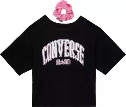 Детский набор Converse Short Sleeve Graphic Boxy Tee w/ Scrunchie, черный