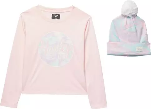 Детский набор Hurley Long Sleeve Tee with Pom Beanie, цвет Arctic Pink