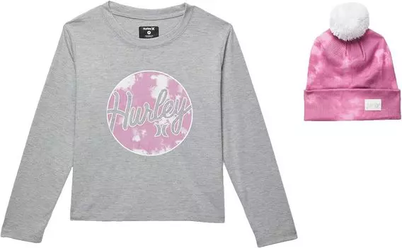 Детский набор Hurley Long Sleeve Tee with Pom Beanie, цвет Dark Grey Heather