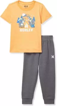 Детский набор Hurley Short Sleeve Graphic Tee & Fleece Pants Set, цвет Clementine Heather