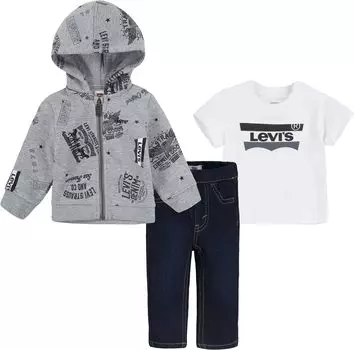 Детский набор Levi'S Hoodie Tee Pants Set, цвет Grey Heather