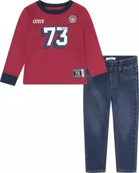 Детский набор Levi'S Long Sleeve Ringer T-Shirt and Denim Two-Piece Outfit Set, цвет Ocean Depths