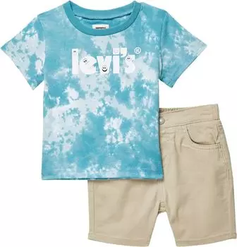 Детский набор Levi'S Tie-Dye Logo Tee & Shorts Set, цвет Brittany Blue
