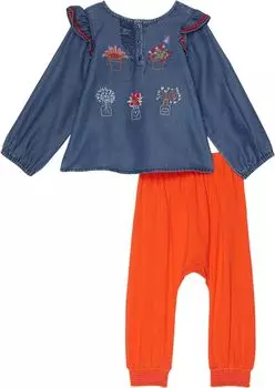 Детский набор PEEK Embroidered Ruffle Top Joggers Set, индиго