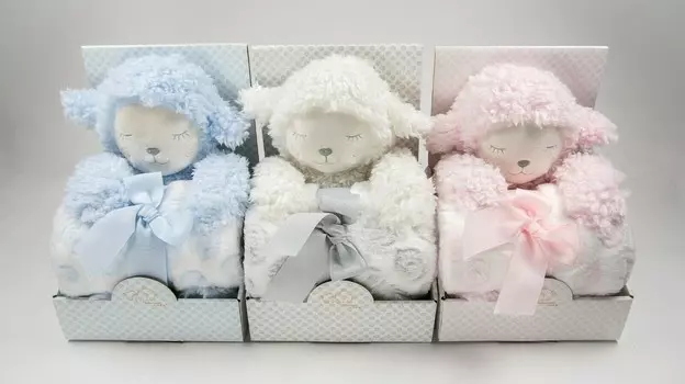 Детский плед Daunex Sheep Puppet, 75100 см + 25 см, лазурный