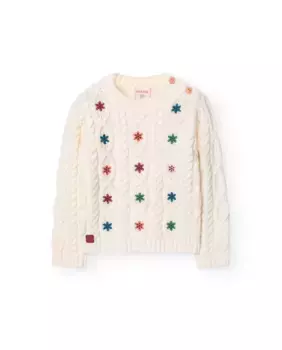 Детский плетеный свитер с цветочным принтом Boboli, белый