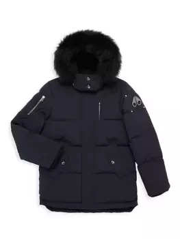 Детский пуховик с отделкой из овчины Moose Knuckles, темно-синий