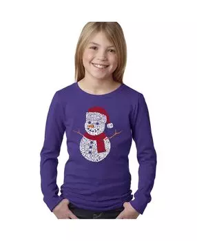 Детский рождественский снеговик - футболка с длинными рукавами и надписью Word Art для девочек LA Pop Art