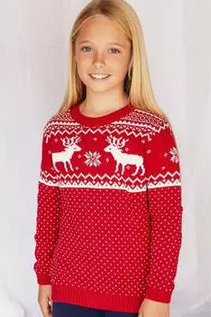 Детский рождественский свитер-фейрайл с оленями The Little Tailor, красный