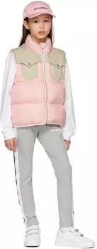 Детский розово-бежевый стеганый жилет Palm Angels