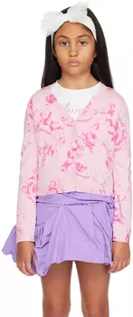 Детский розовый кардиган с цветочным принтом Miss Blumarine