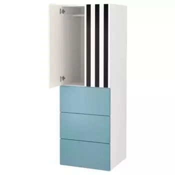 Детский шкаф, бело-полосатый-синий, 60х57х181 см, PLATSA/SMSTAD IKEA