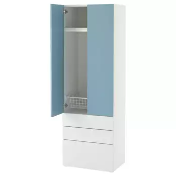 Детский шкаф, бело-синий, 60x42x181 см, с 3 ящиками PLATSA/SMSTAD IKEA