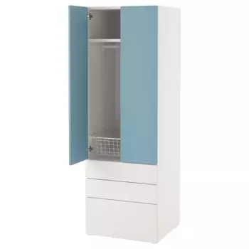 Детский шкаф, бело-синий, 60x57x181 см, с 3 ящиками PLATSA/SMSTAD IKEA