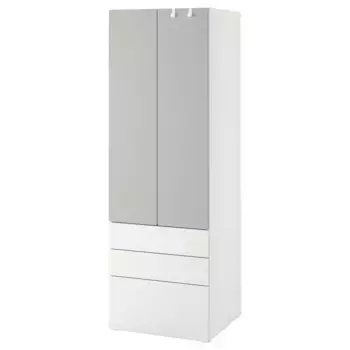 Детский шкаф, белый/серый, 60x42x181 см, с 3 ящиками SMSTAD IKEA