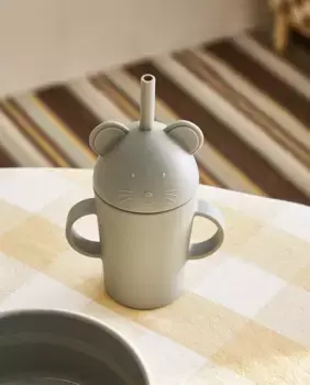 Детский силиконовый стакан в форме мышки с трубочкой Zara Home, цвет Greenish