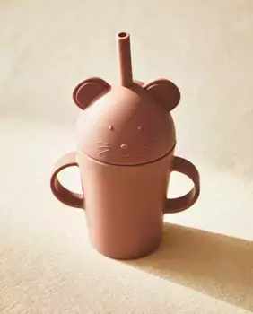 Детский силиконовый стакан в форме мышки с трубочкой Zara Home, розовый