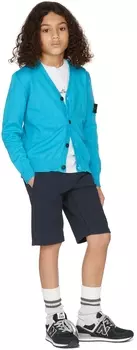 Детский синий хлопковый вязаный кардиган Stone Island Junior