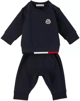 Детский спортивный костюм с нашивками Moncler Enfant, темно-синий