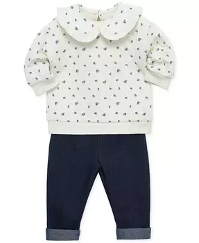 Детский стеганый свитшот с цветочным узором и трикотажные джинсовые брюки, комплект из 2 предметов Little Me, синий