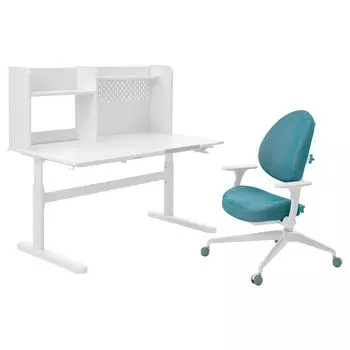 Детский стол+стул с подлокотниками BERGLRKA/GUNRIK IKEA, 120x70 см, белый/бирюзовый