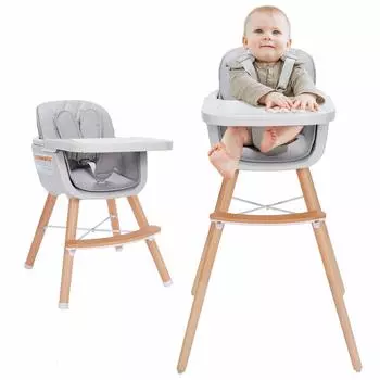 Детский стульчик-трансформер для кормления 3 в 1 Mallify Wooden, серый