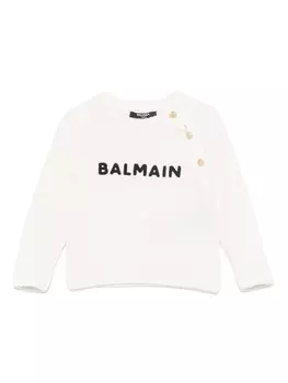 Детский свитер из синели с нашивкой-логотипом Balmain Kids, белый