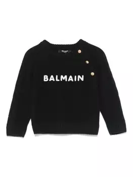 Детский свитер из синели с нашивкой-логотипом Balmain Kids, черный