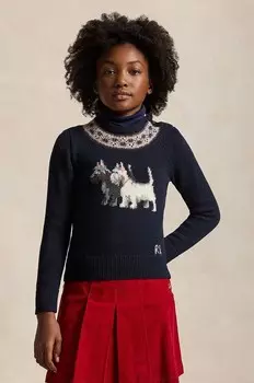 Детский свитер Polo Ralph Lauren из смесовой шерсти, темно-синий
