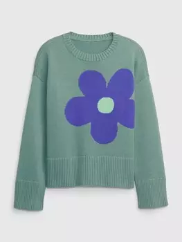 Детский свитер с цветком Gap, зеленый
