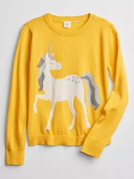 Детский свитер с единорогом Gap, желтый