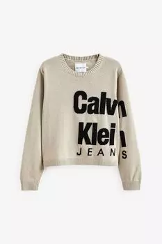 Детский свитер с логотипом Calvin Klein, бежевый