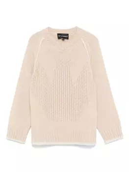 Детский свитер с логотипом Emporio Armani Kids с интарсией, бежевый